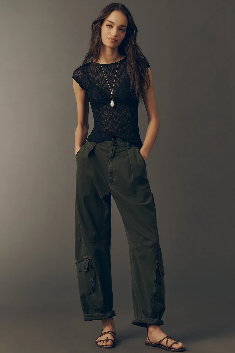 By Anthropologie Short-Sleeve Lace Layering Top