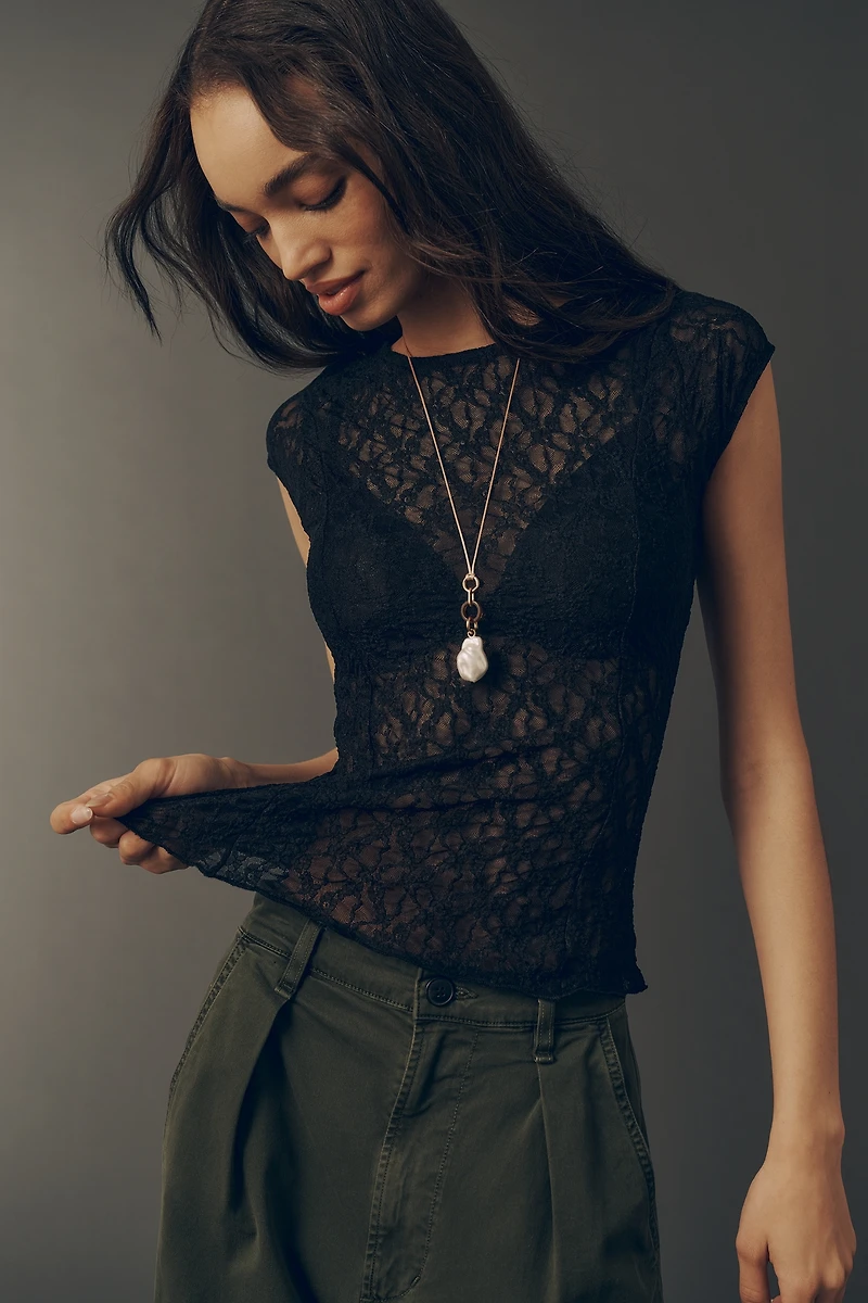 By Anthropologie Short-Sleeve Lace Layering Top