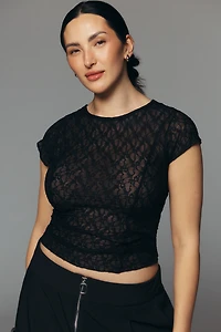 By Anthropologie Short-Sleeve Lace Layering Top