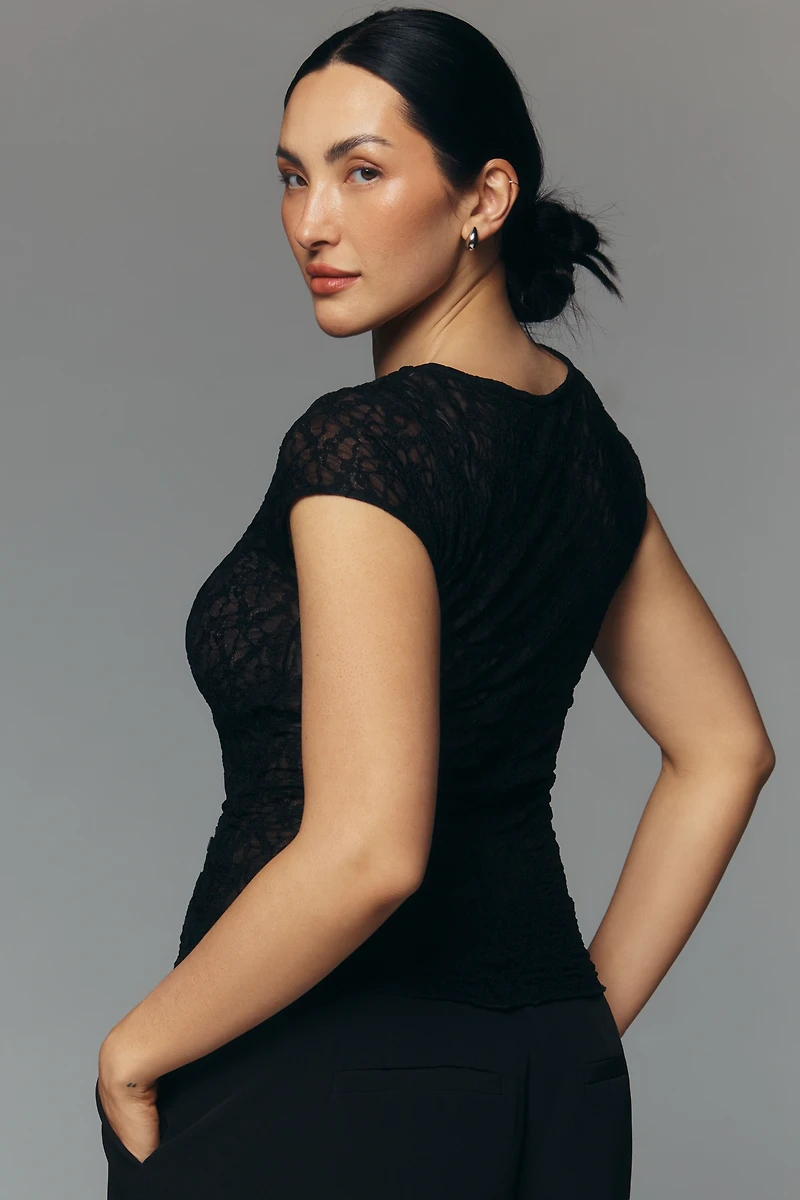 By Anthropologie Short-Sleeve Lace Layering Top