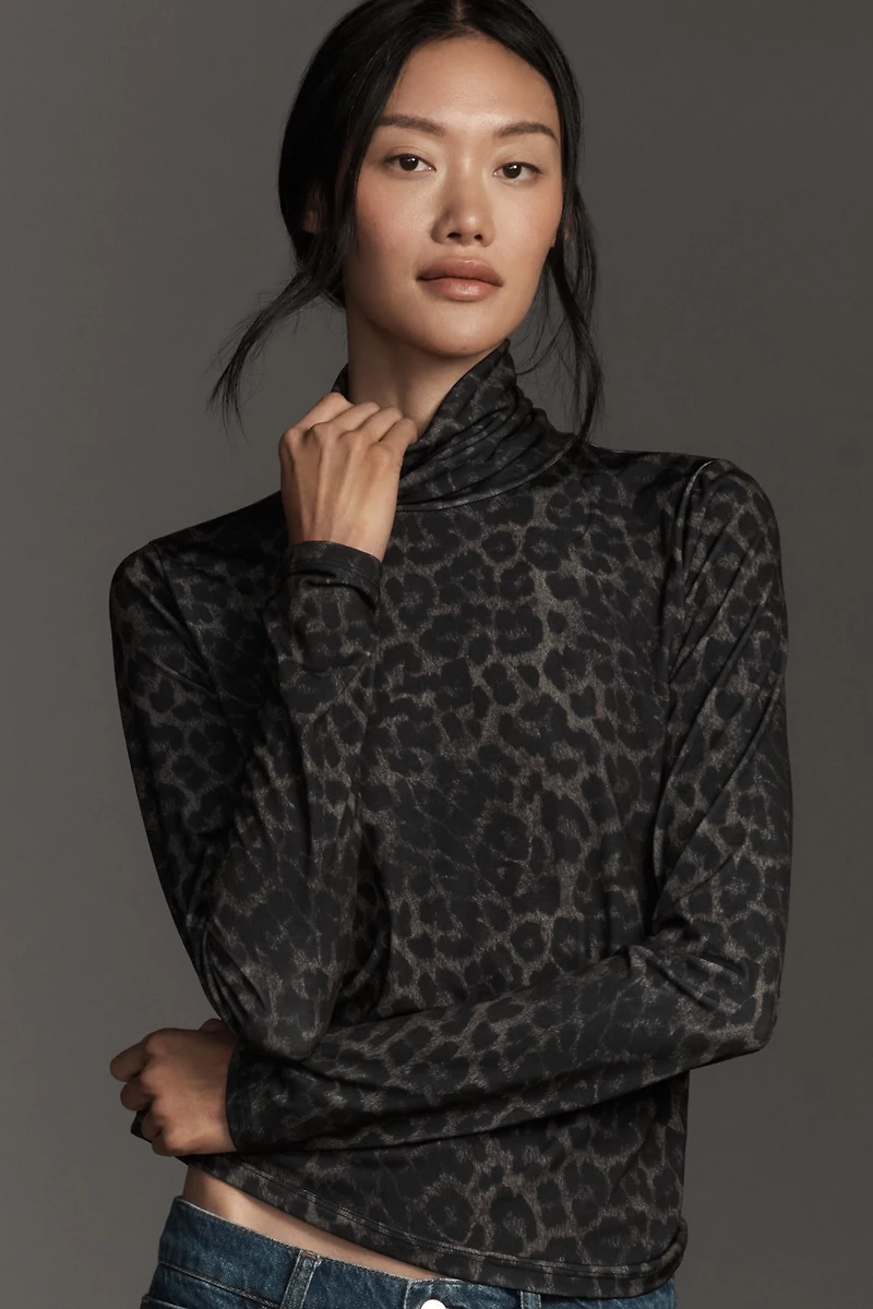 Essentiel Antwerp Long-Sleeve Leopard Turtleneck Top