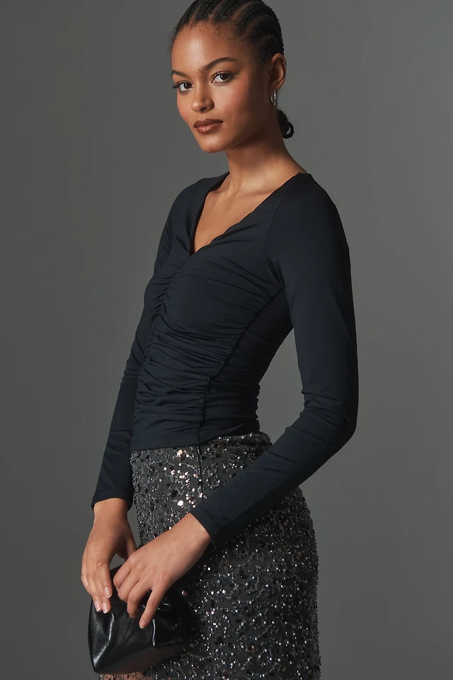 misha glacier long sleeve ruched maxi dress MISHA Glacier Long-Sleeve Ruched Maxi Dress