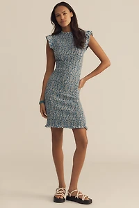 Nation Los Angeles Marlene Flutter-Sleeve Smocked Mini Dress
