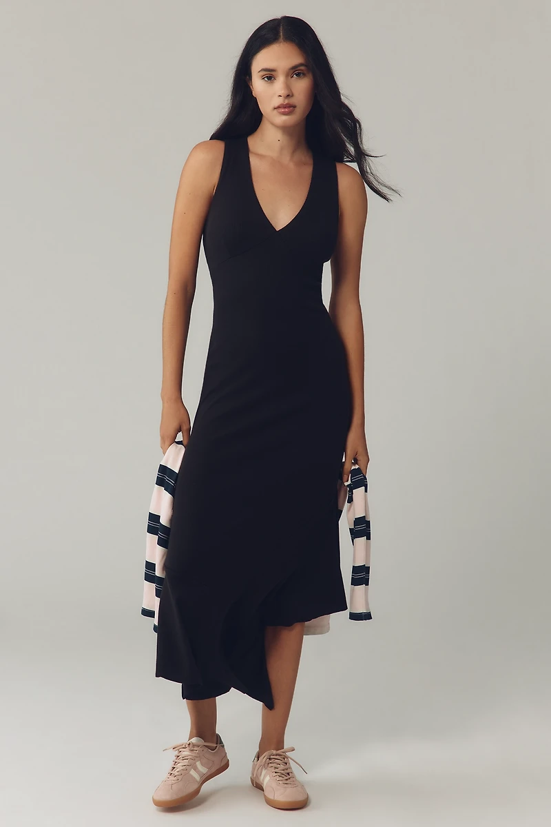 Nation Los Angeles Camel Sleeveless V-Neck Midi Dress