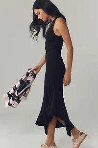 Nation Los Angeles Camel Sleeveless V-Neck Midi Dress