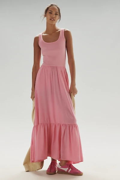 Sundry Sleeveless Tiered Mixed Media Maxi Dress