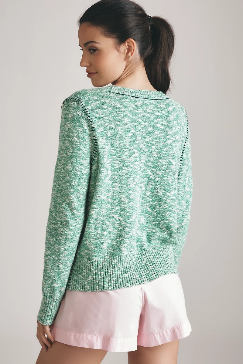 Sundry Baseball-Stitch Crew-Neck Sweater