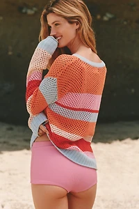Sundry Stripe Open-Knit Crew-Neck Sweater
