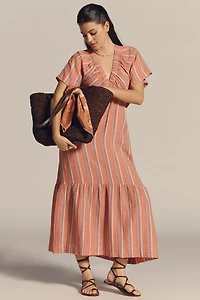 Sundry Striped Gauze V-Neck Midi Dress