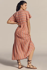 Sundry Striped Gauze V-Neck Midi Dress