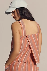 Sundry Striped Cotton Gauze Cross-Back Swing Tank Top