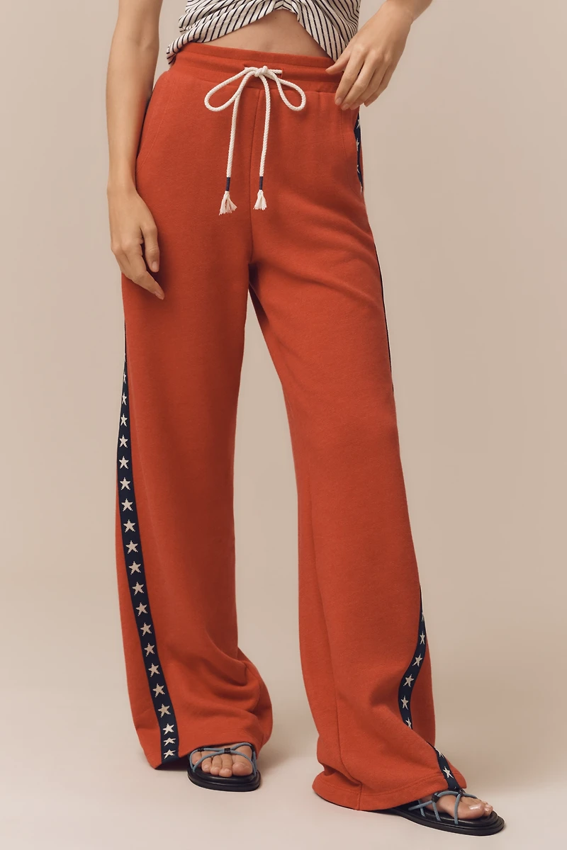 Sundry Vintage Terry Side-Stripe Wide-Leg Track Pants