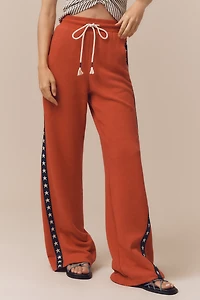 Sundry Vintage Terry Side-Stripe Wide-Leg Track Pants