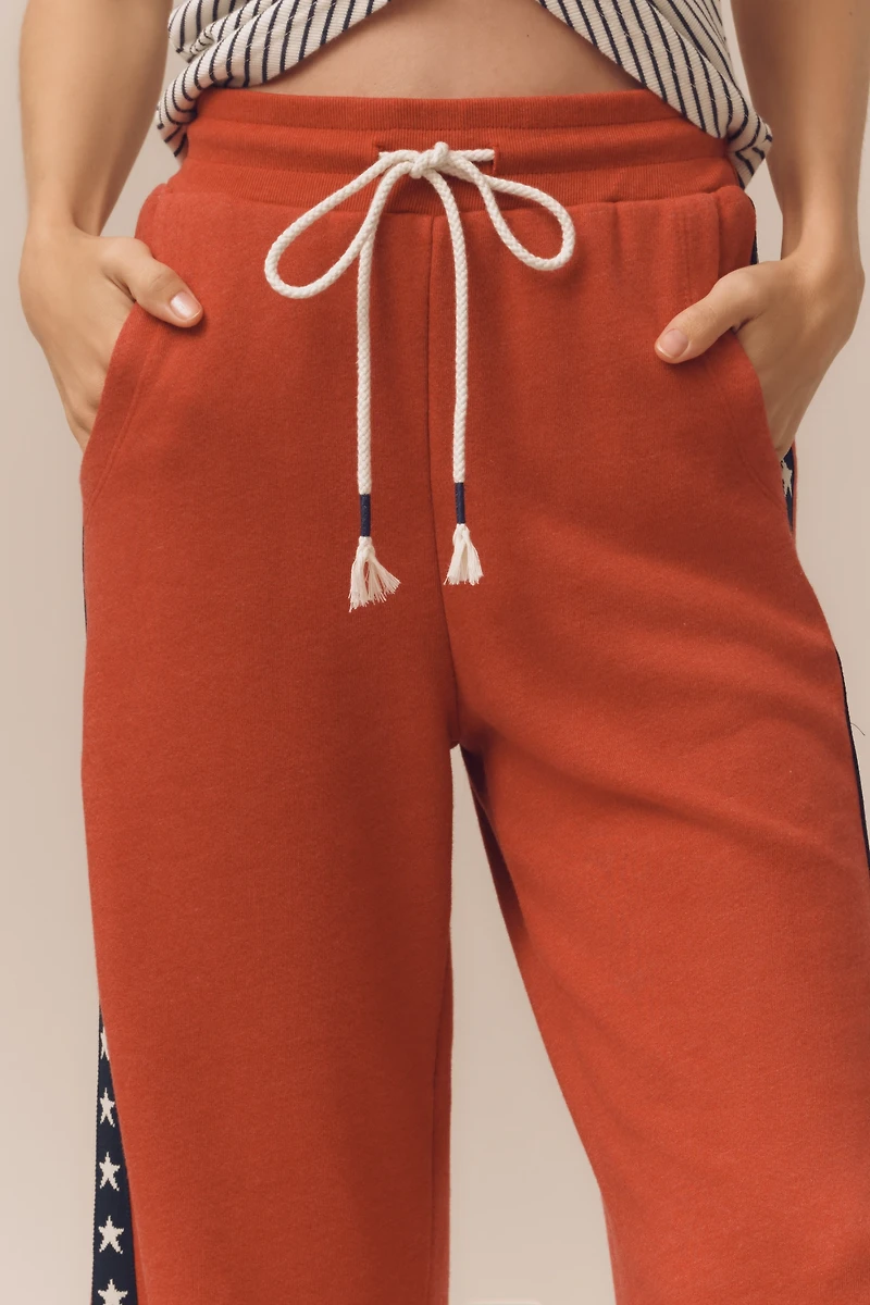 Sundry Vintage Terry Side-Stripe Wide-Leg Track Pants