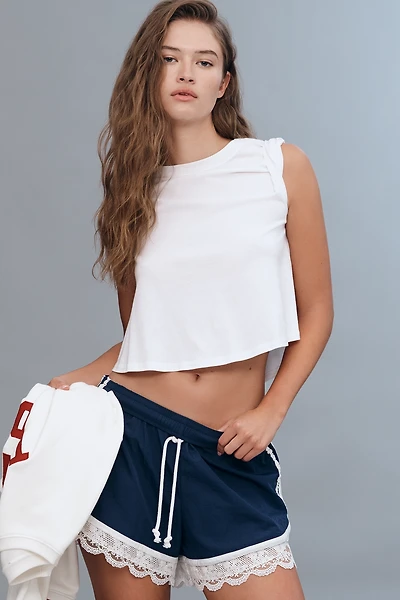 Daily Practice Long Jump Lace-Trim Drawstring Shorts
