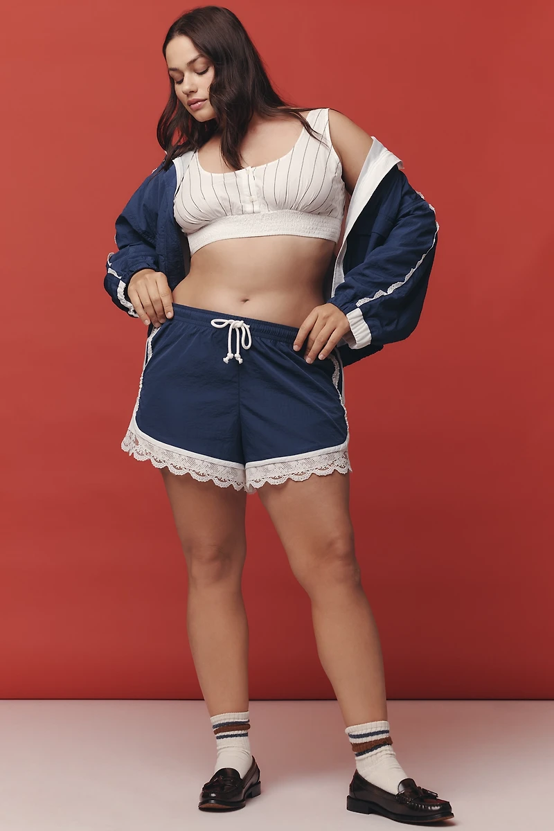 Daily Practice Long Jump Lace-Trim Drawstring Shorts