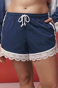 Daily Practice Long Jump Lace-Trim Drawstring Shorts