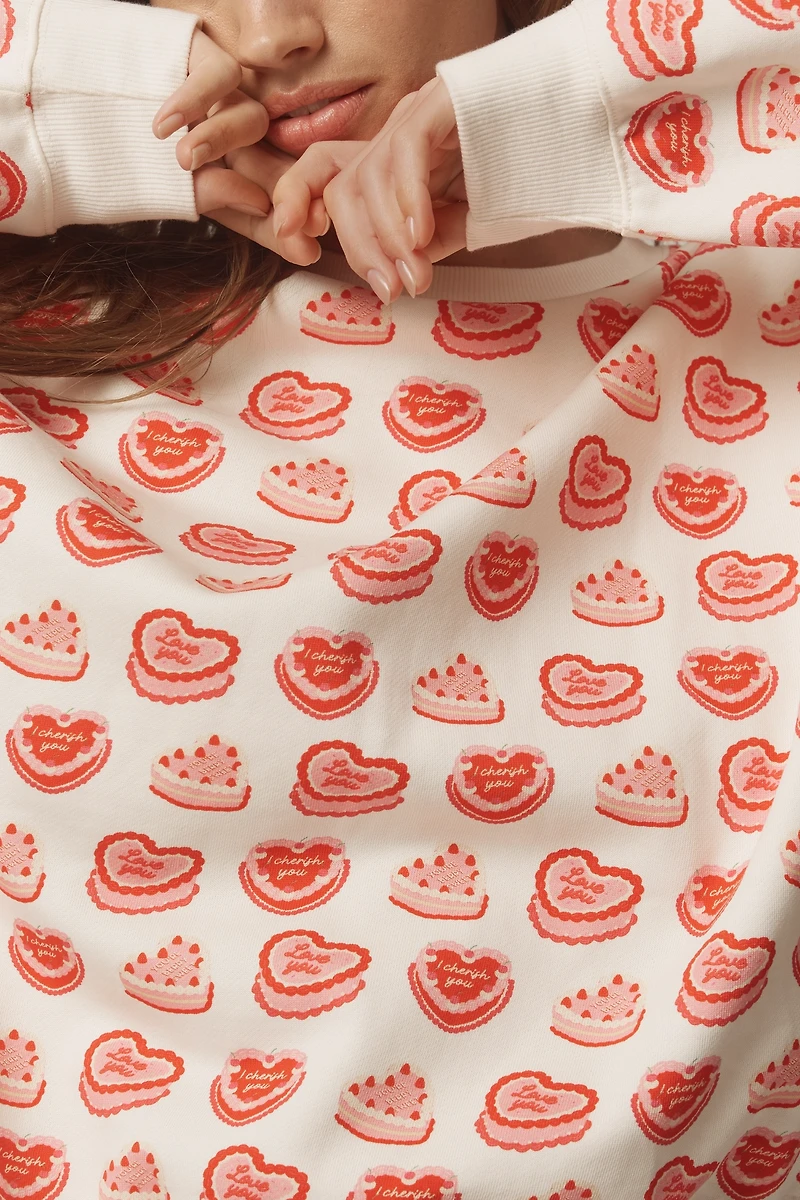 Beach Riot Devyn Long-Sleeve Cotton Heart Sweatshirt