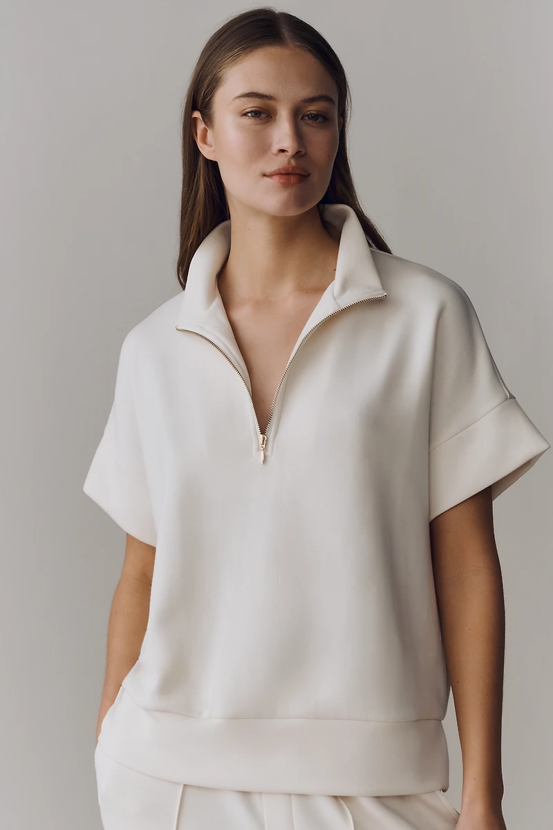 Bernardo Short-Sleeve Half-Zip Knit Pullover