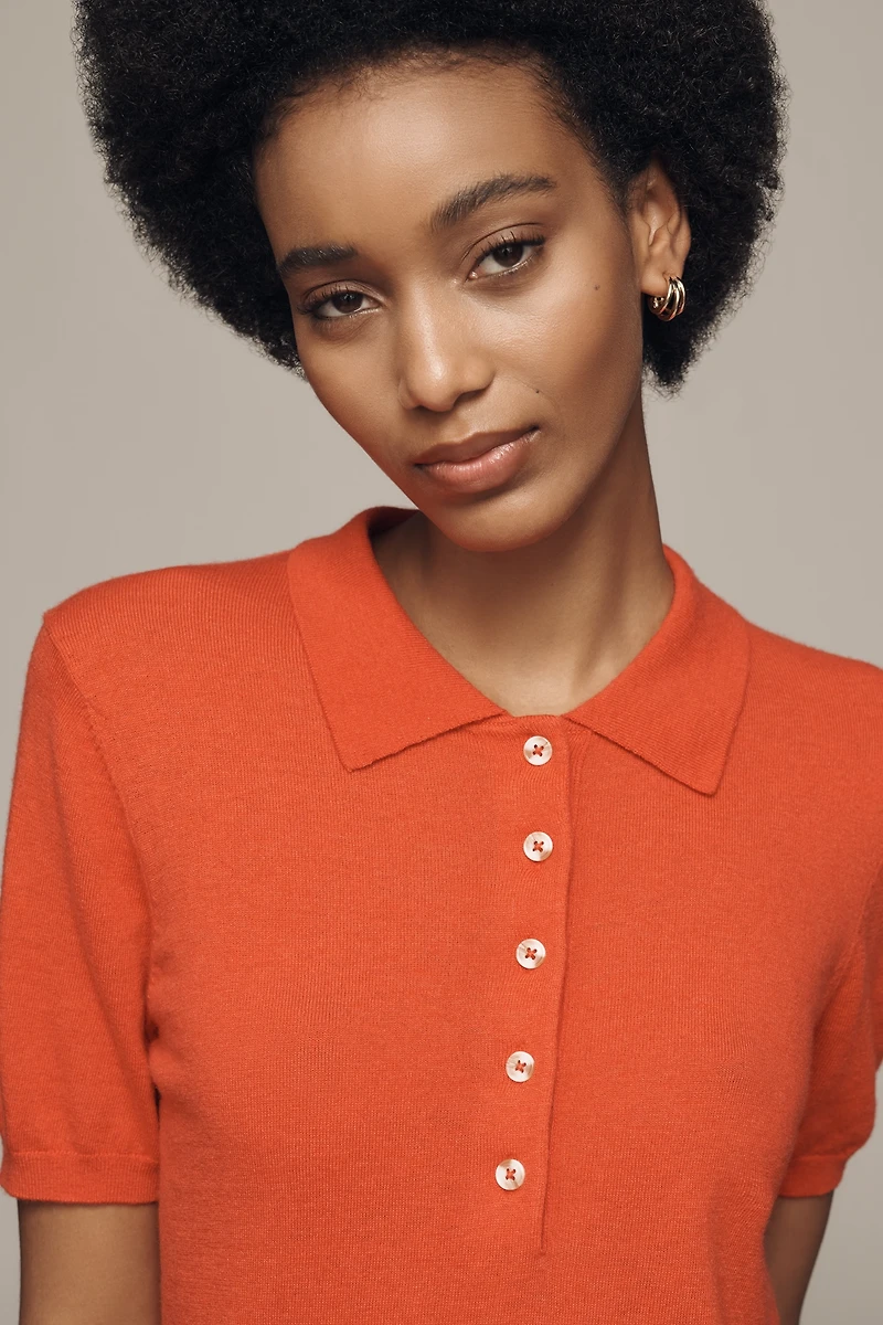 Varley Toni Short-Sleeve Fine Knit Polo Sweater