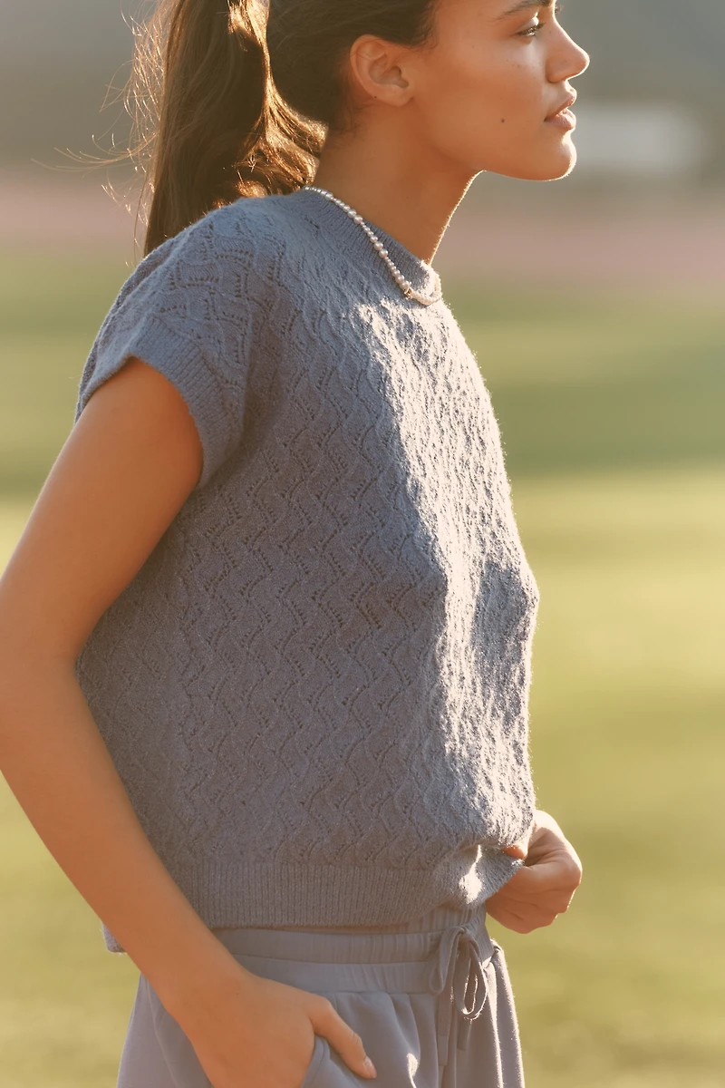 Varley Manae Pointelle Knit Short-Sleeve Pullover