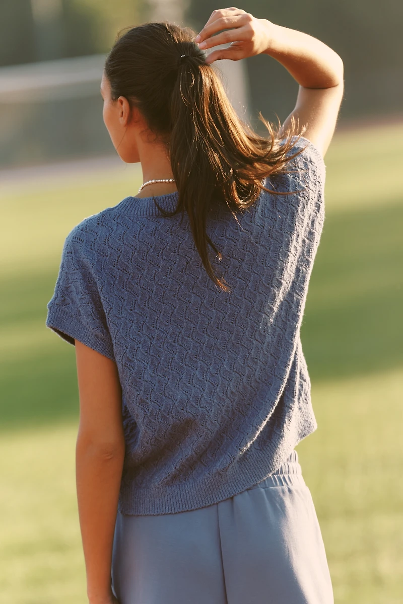 Varley Manae Pointelle Knit Short-Sleeve Pullover