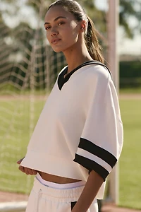 Daily Practice V-Neck Half-Sleeve Hooded Sweatshirt