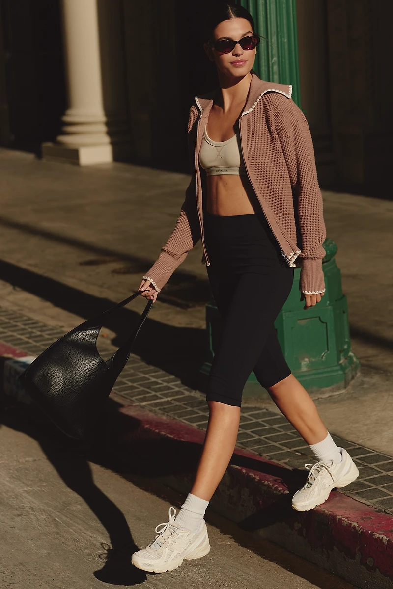 Varley Zip-Front Spread Collar Cardigan Sweater