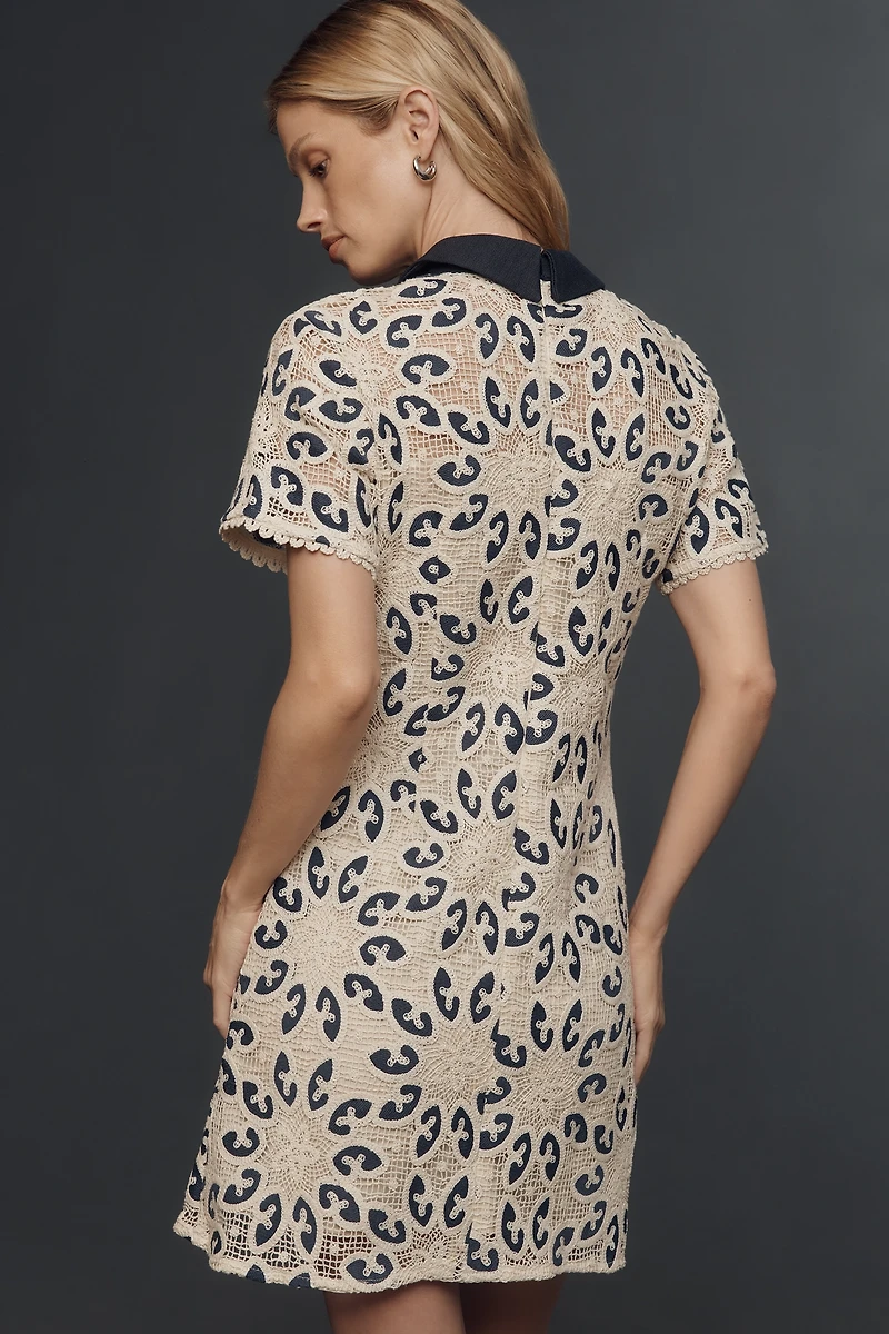English Factory Short-Sleeve Crochet Mini Dress