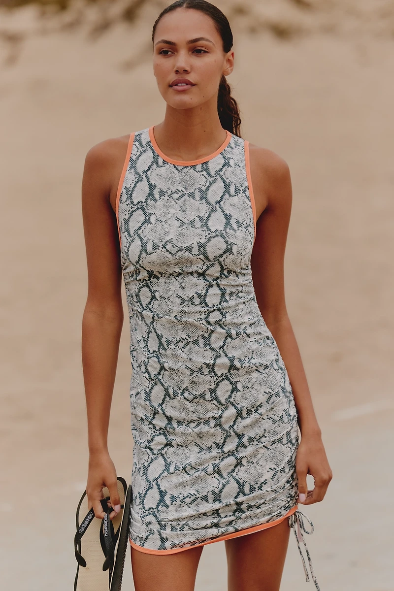 Daily Practice High-Neck Snake Print Ruched Mini Dress