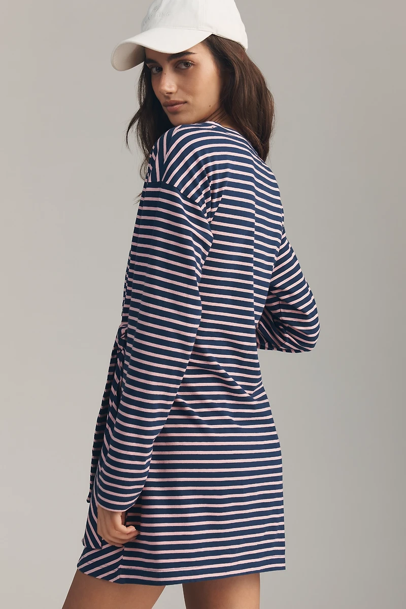 Daily Practice Striped Long-Sleeve Wrap Mini Dress