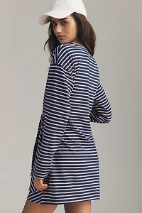 Daily Practice Striped Long-Sleeve Wrap Mini Dress