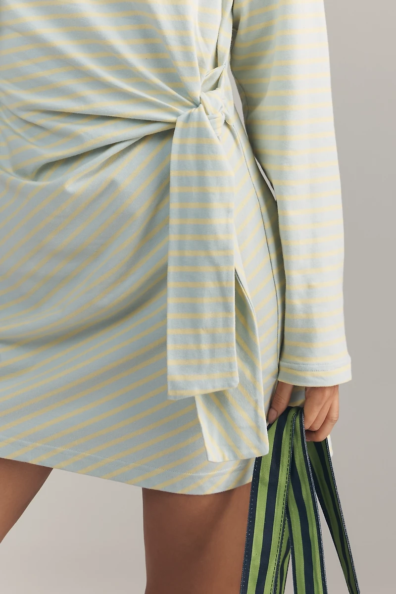 Daily Practice Striped Long-Sleeve Wrap Mini Dress