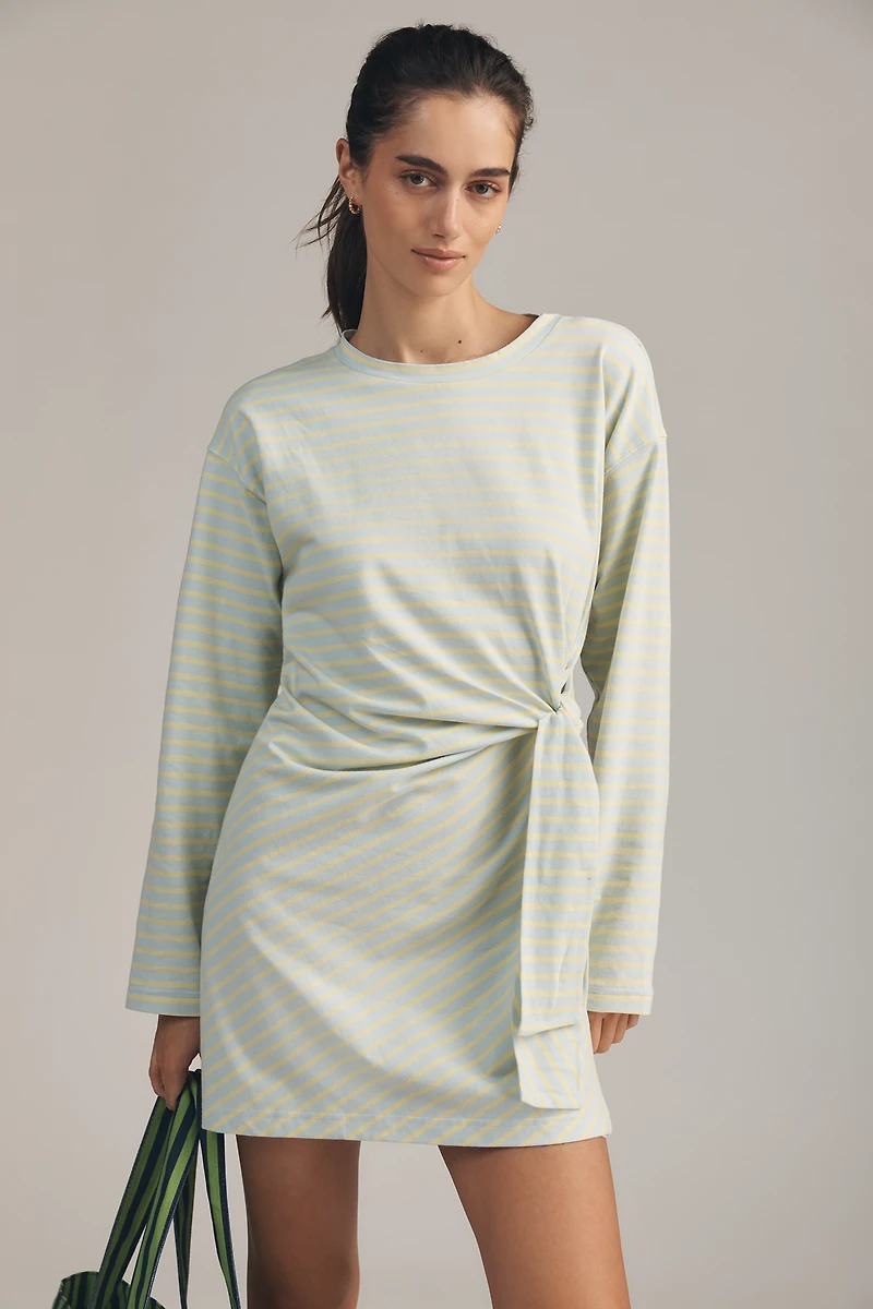 Daily Practice Striped Long-Sleeve Wrap Mini Dress