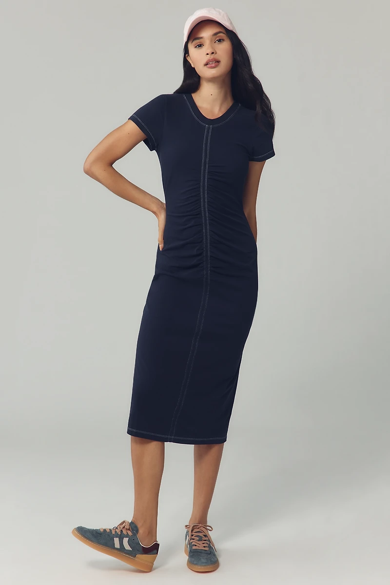Daily Practice Short-Sleeve Gathered Midi Dress