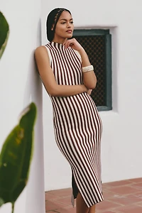 Flat White Sleeveless Mock-Neck Maxi Dress