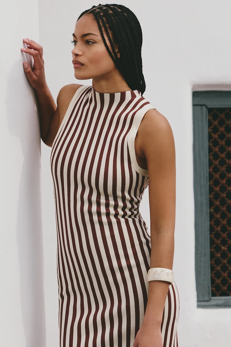 Flat White Sleeveless Mock-Neck Maxi Dress