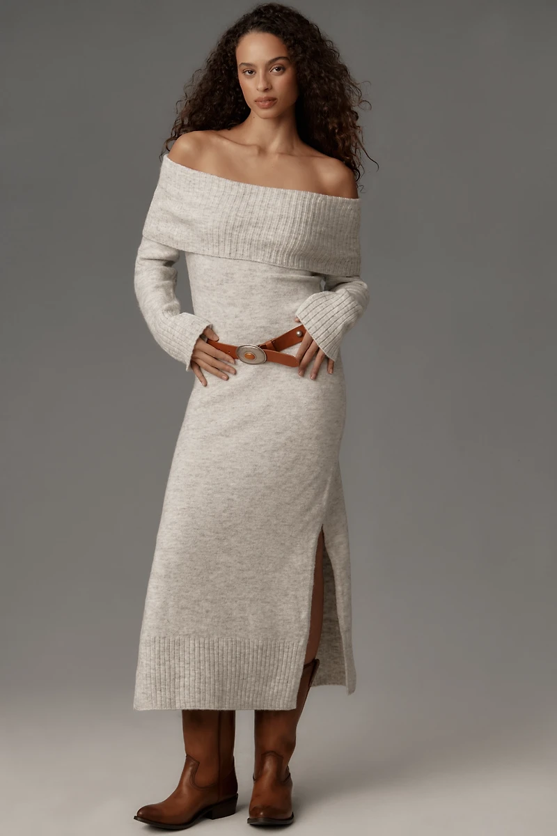Daily Practice Off-Shoulder Foldover Midi Sweater Dress