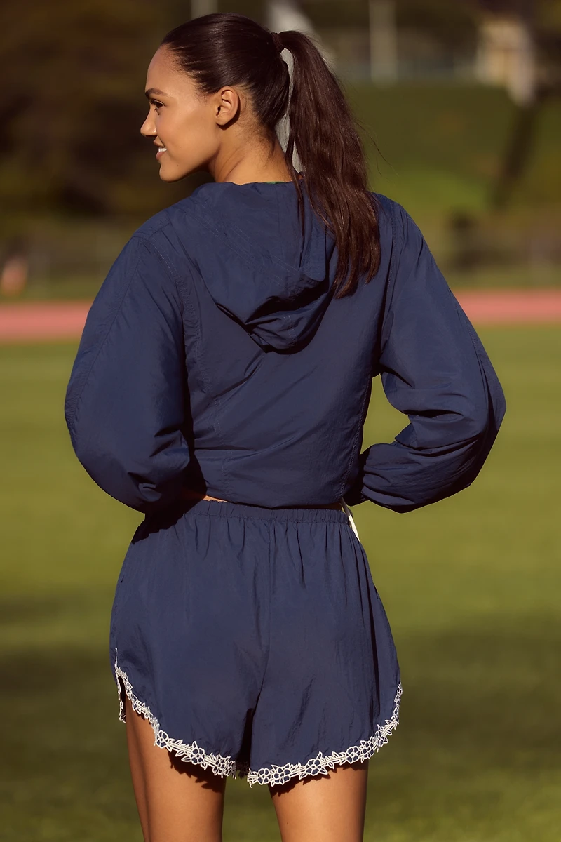 Daily Practice Lace-Hem Drawstring Shorts