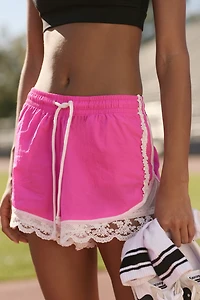 Daily Practice Long Jump Lace-Trim Drawstring Shorts