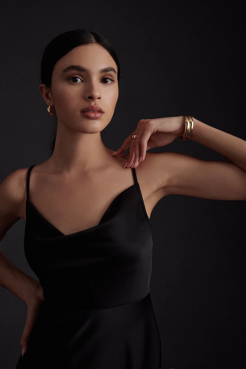 BHLDN Cali Satin Cowl-Neck Midi Slip Dress