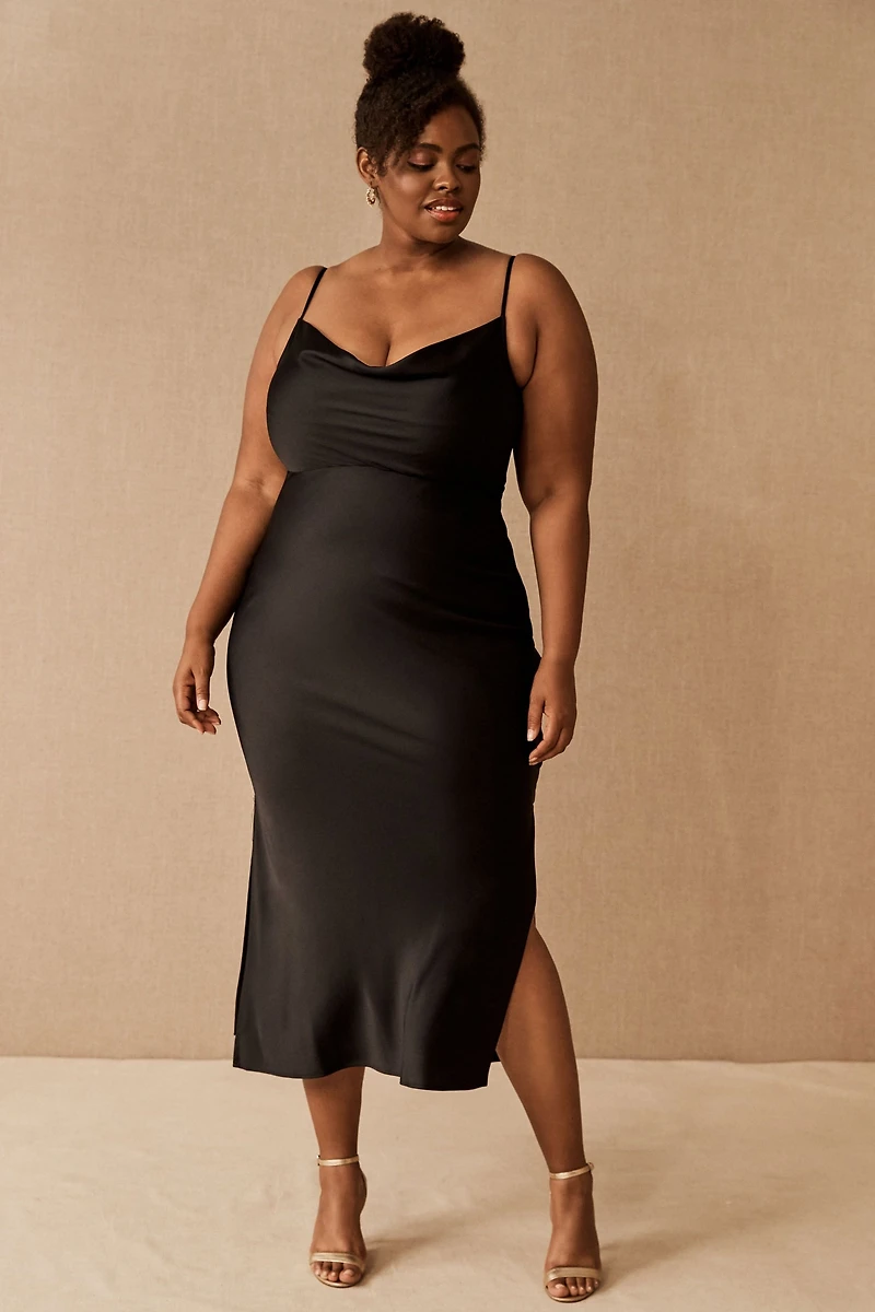 BHLDN Cali Satin Cowl-Neck Midi Slip Dress