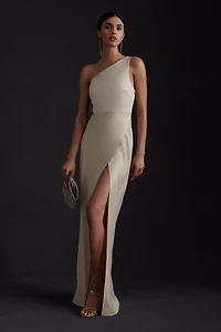 BHLDN Dylan One-Shoulder Satin Side-Slit Gown