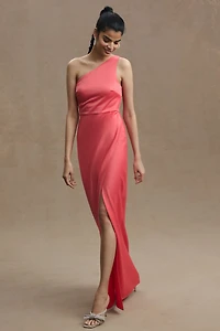 BHLDN Dylan One-Shoulder Satin Side-Slit Gown