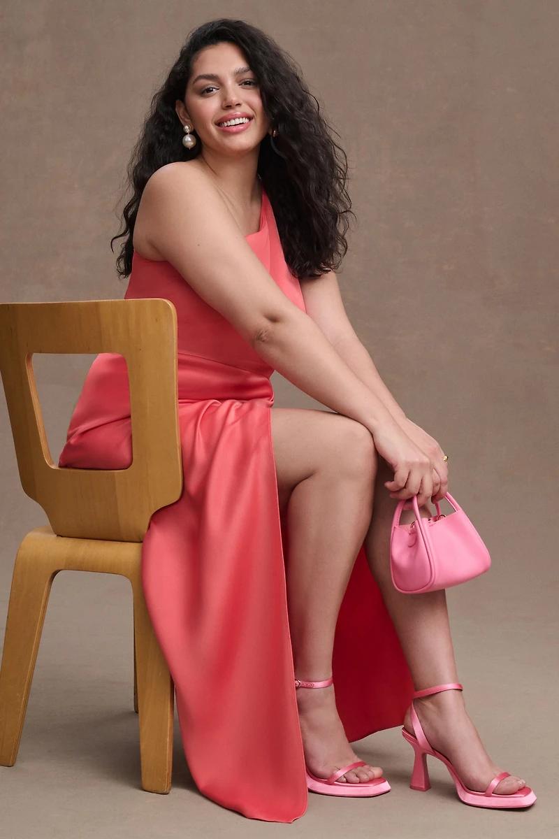 BHLDN Dylan One-Shoulder Satin Side-Slit Gown