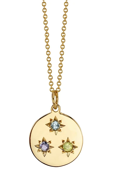 Starling Birthstone Compass Charm 3 Stone Necklace