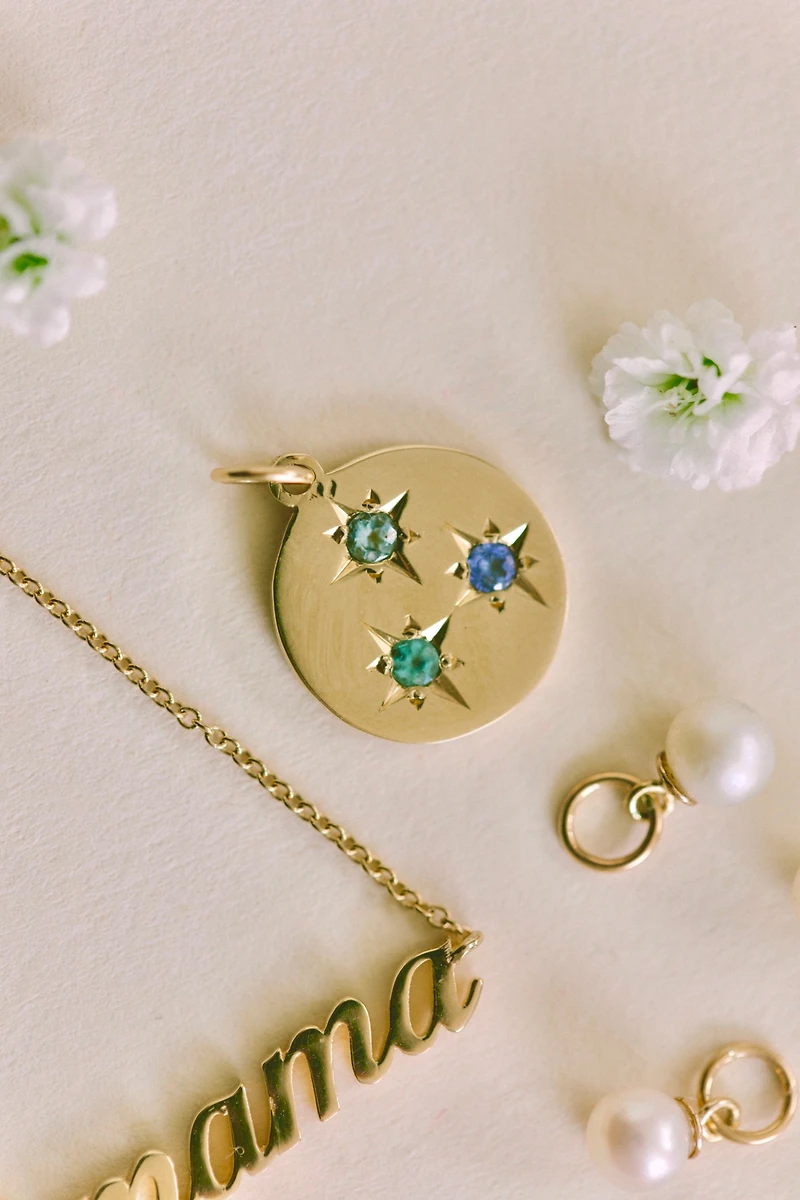 Starling Birthstone Compass Charm 3 Stone Necklace