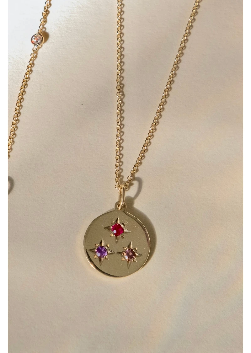 Starling Birthstone Compass Charm 3 Stone Necklace