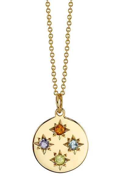 Starling Birthstone Compass Charm 4 Stone Necklace