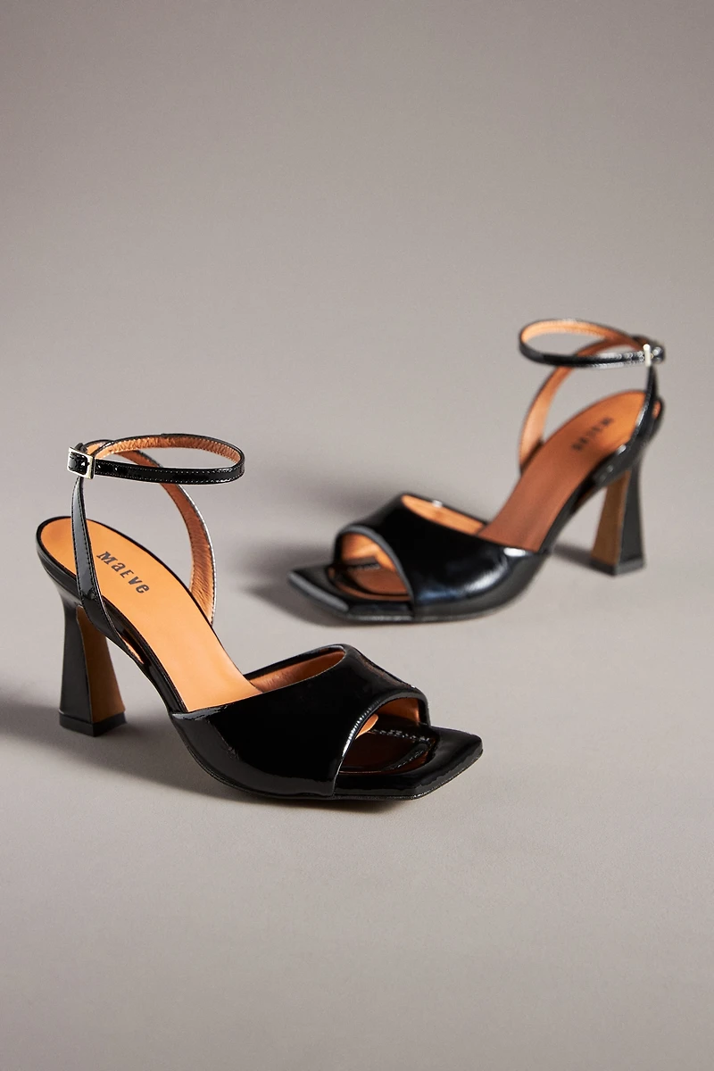 Maeve Puffy Square-Toe Ankle-Strap Heels